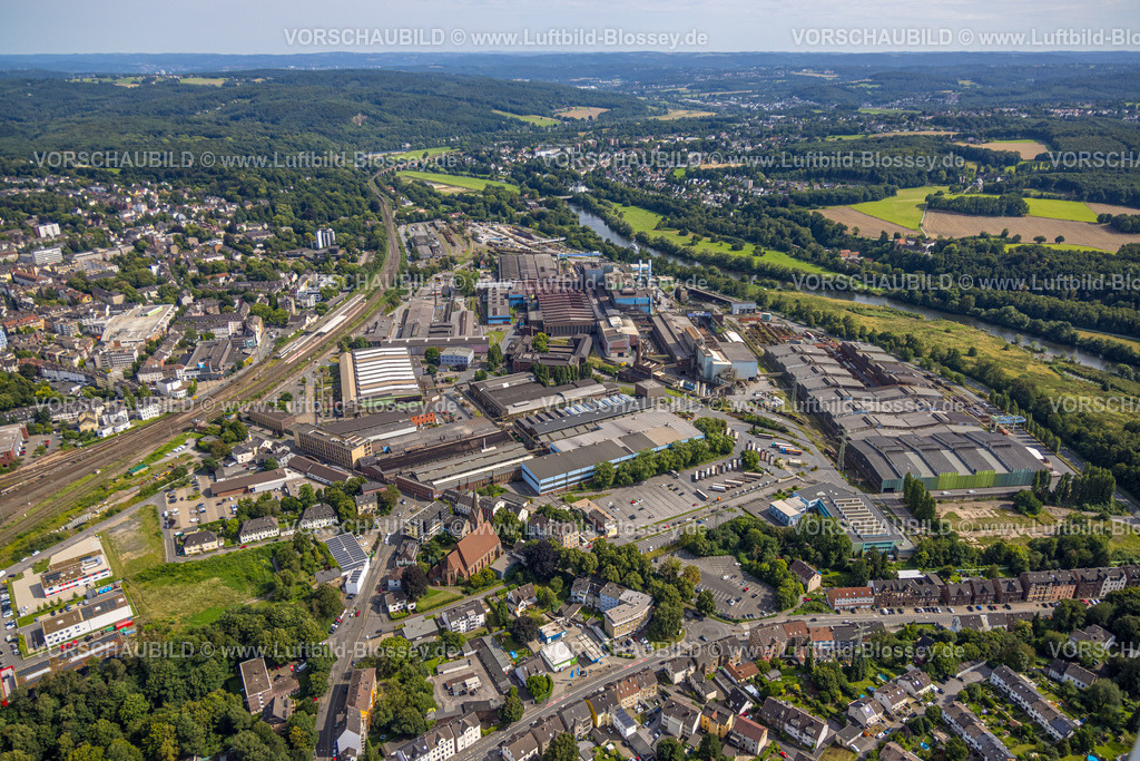 Witten250804873 | Luftbild, Deutsche Edelstahlwerke Specialty Steel GmbH am Fluss Ruhr, Hauptbahnhof Hbf, Bahnlinie Witten-Wetter mit Ruhr-Viadukt Witten, Witten, Ruhrgebiet, Nordrhein-Westfalen, Deutschland