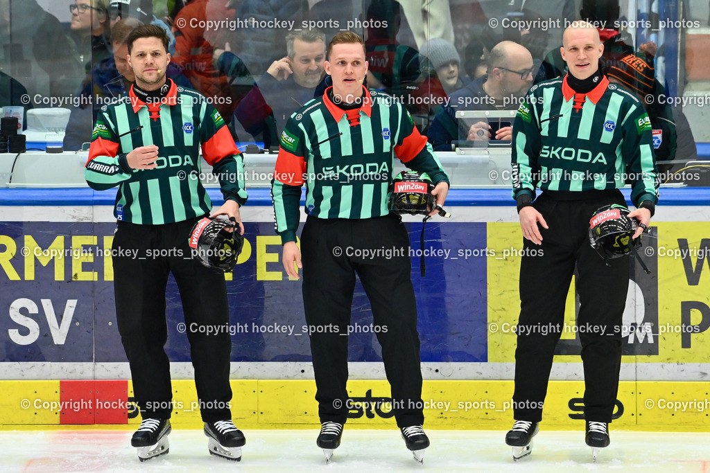 EC IDM WÄRMEPUMPEN VSV vs. HC Bozen | Hornsky Tomas Referee, Huber Andreas Referee, Bedynke Sebastian Referee, EC IDM WÄRMEPUMPEN VSV vs. HC Bozen, EC IDM WÄRMEPUMPEN VSV vs. HC Bozen am 14.03.2025 in Villach (Stadthalle Villach), Austria, (Photo by Bernd Stefan)