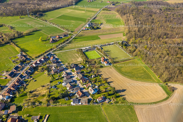 Selm250404522 | Luftbild, Wohnsiedlung Immenbrock und Fußballstadion Sportplatz Am Kohuesholz des Grün-Schwarz Cappenberg, Cappenberg, Selm, Münsterland, Nordrhein-Westfalen, Deutschland