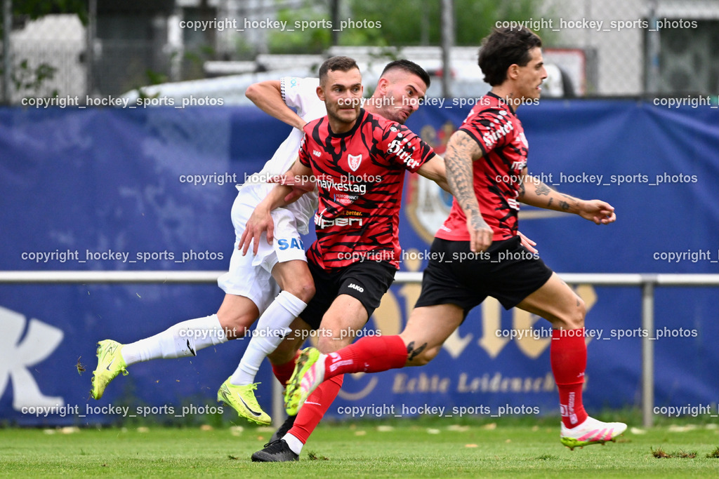 SAK vs. ATUS Ferlach | #7 Christopher Katschnig ATUS Ferlach, #15 Martin Posratschnig ATUS Ferlach, #7 Hrvoje Jakovljevic SAK, SAK vs. ATUS Ferlach, SAK vs. ATUS Ferlach am 01.08.2025 in Klagenfurt (Sportpark Welzenegg), Austria, (Photo by Bernd Stefan)