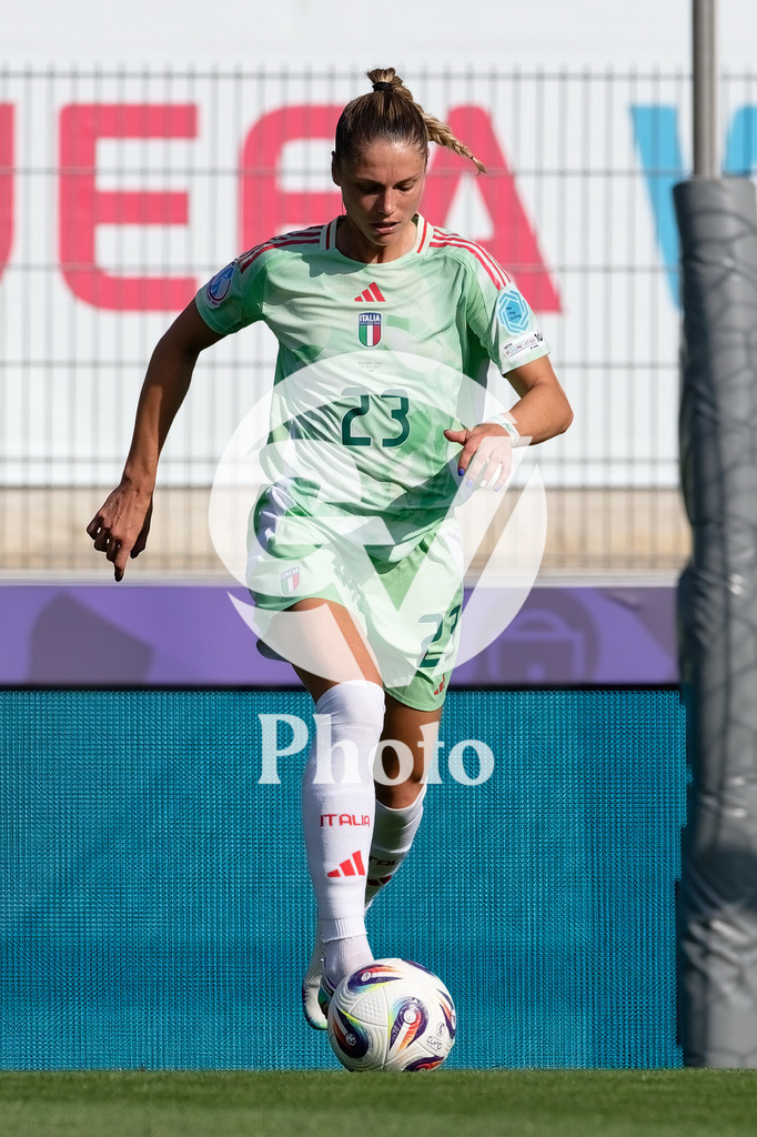 Belgium v Italy - UEFA Women's EURO 2025 Group B | SION, SWITZERLAND - JULY 3:  Cecilia Salvai of Italy runs with the ball during the UEFA Womens EURO 2025 Group B match between Belgium and Italy at Stade de Tourbillon on July 3, 2025 in Sion, Switzerland. (Photo by Giuseppe Velletri/Sports Press Photo/Getty Images)
