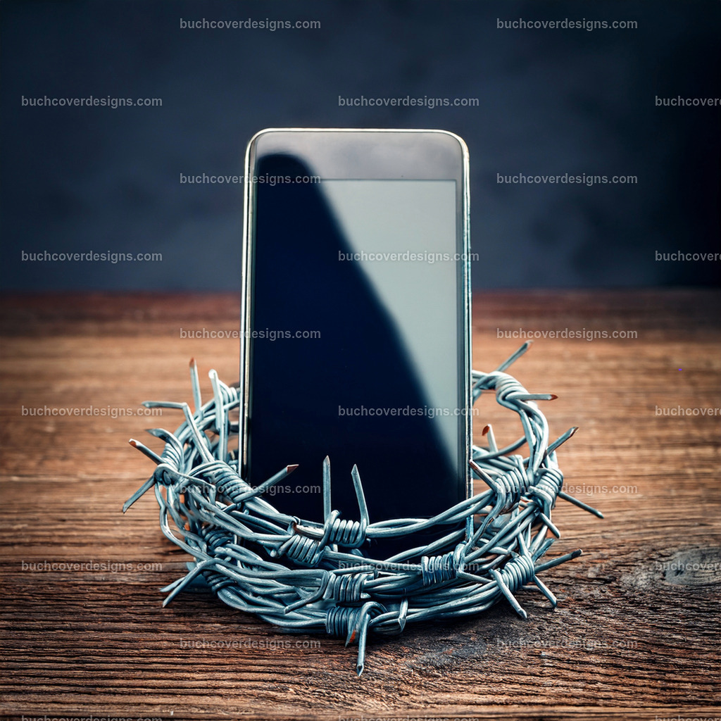 Mobiltelefon mit Stacheldraht uaf Holz untergrund | Entdecken Sie kreative Buch Cover Designs für Self-Publishing-Autoren und Verlage! Unsere maßgeschneiderten Designs ziehen Leser an und bringen Ihre Geschichten visuell zum Leben. Lassen Sie uns Ihr perfektes Cover gestalten!