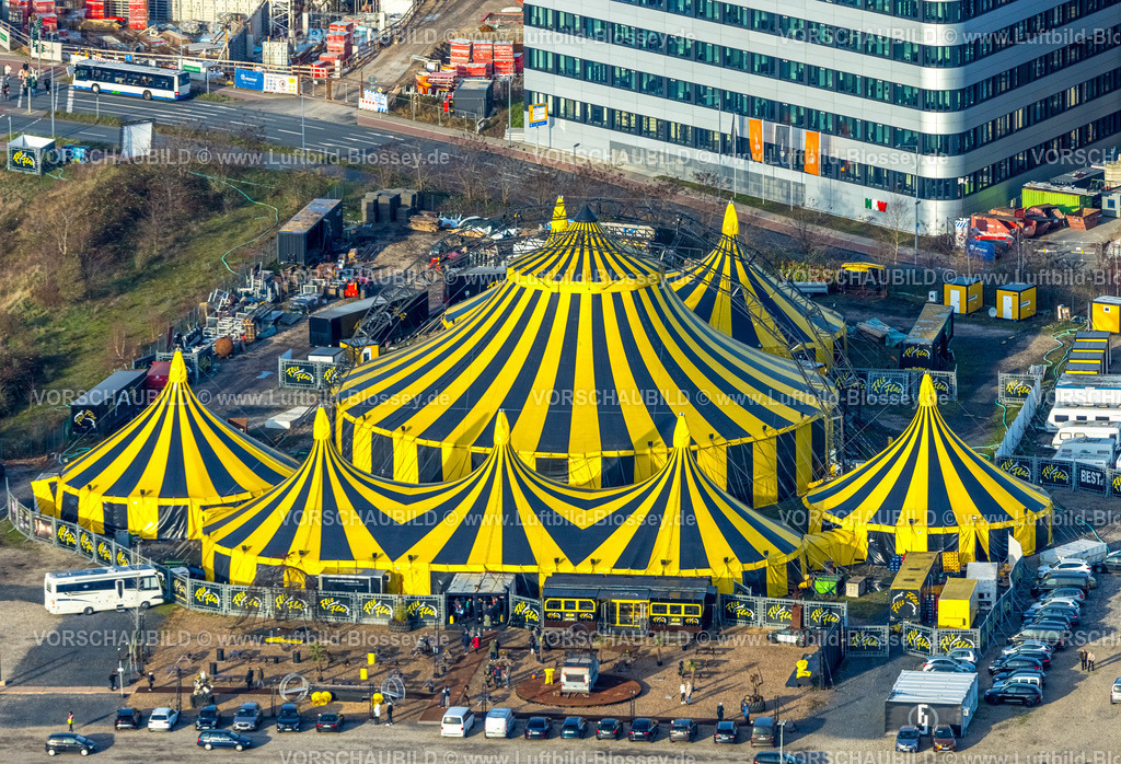 Duisburg230100568 | Luftbild, Zirkus Flic Flac, am Baugebiet Alter Güterbahnhof, Dellviertel, Duisburg, Ruhrgebiet, Nordrhein-Westfalen, Deutschland