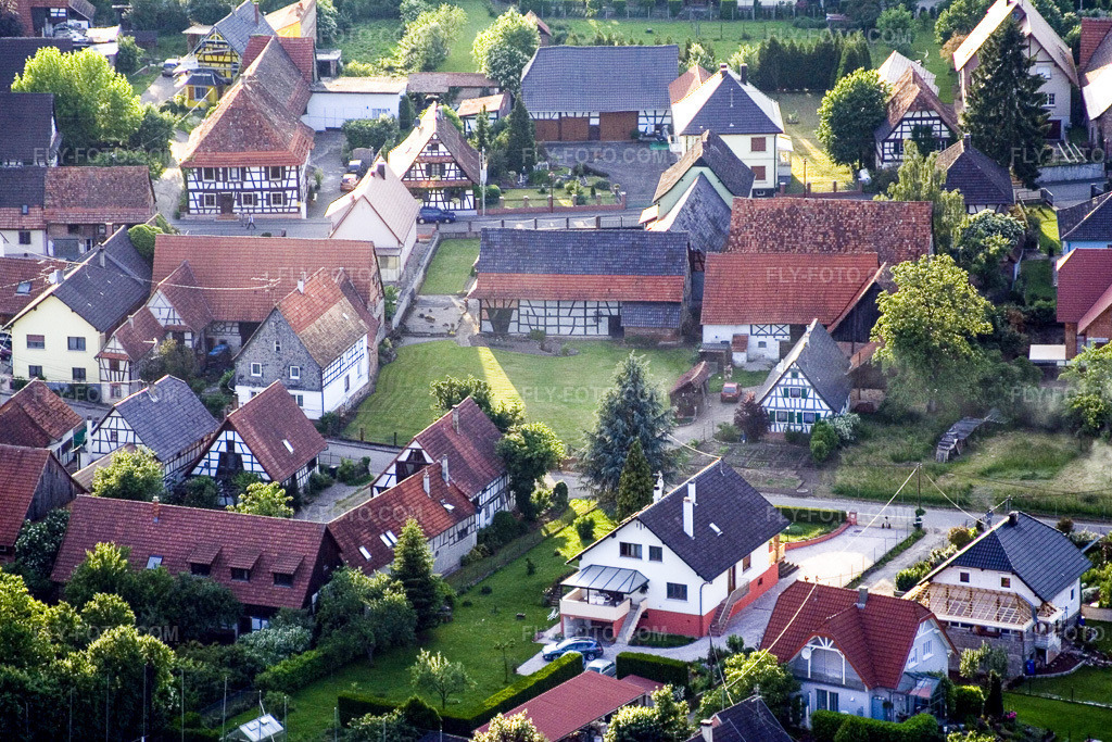 Aerial view: Village view in Forstfeld in the state Bas-Rhin, France.Photo: IMG_2427.jpg taken on 06/04/2006 by Werner Riehm/FLY-FOTO.comResolution of the original: 3456 x 2304 px