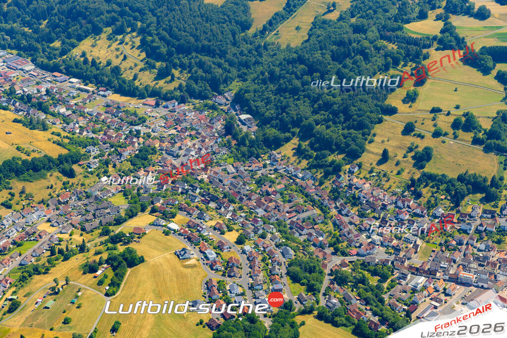 Das Luftbild zeigt :  Frammersbach - Die Luftaufnahme wurde 2023 vom UL-Flugzeug aus erstellt ( keine Drohne ) - Hochauflösende Luftaufnahme - Für grossformatige Ausdrucke geeignet. Die Geschenkidee !Mit Lizenz und Bildrechte bestellbar