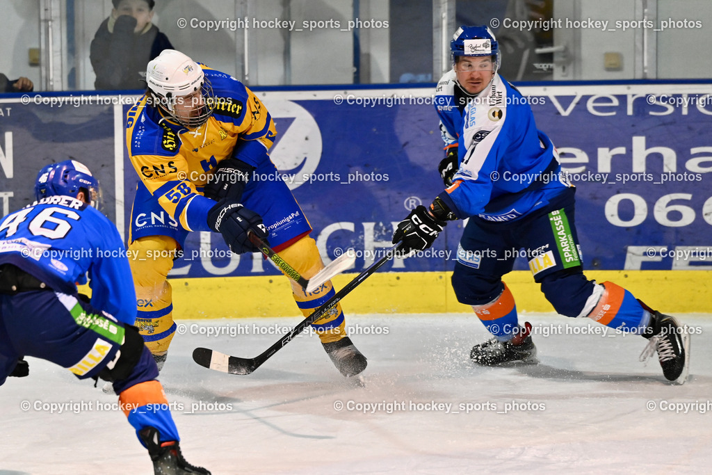 ESC SPARKASSE STEINDORF vs. EHC Althofen | #46 Maurer Julian ESC Steindorf, #58 Goritschnig Martin EHC Althofen, #11 Kalan Luka ESC Steindorf, ESC SPARKASSE STEINDORF vs. EHC Althofen, ESC SPARKASSE STEINDORF vs. EHC Althofen am 06.03.2026 in Steindorf (Ossiachersee Halle), Austria, (Photo by Bernd Stefan)