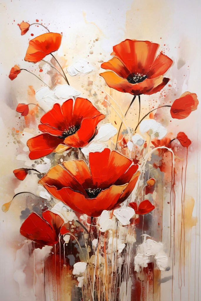 2401042 - Abstrakte Mohnblumen | Rote Mohnblumen im Stil eines modernen abstrakten Gemäldes.