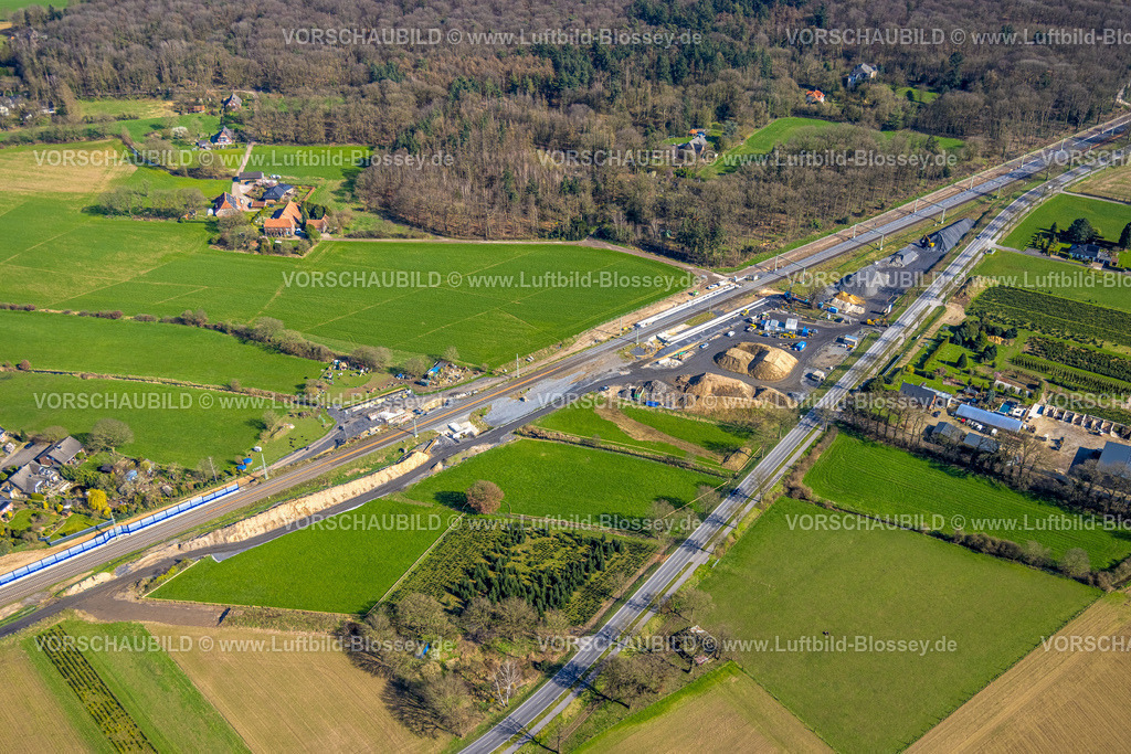 Rees240312180Haldern | Luftbild, Ausbau der Betuweroute und Betuwe-Linie Eisenbahnstrecke, Baustelle Streckenabschnitt an der Weseler Landstraße L7, Haldern, Rees, Nordrhein-Westfalen, Deutschland