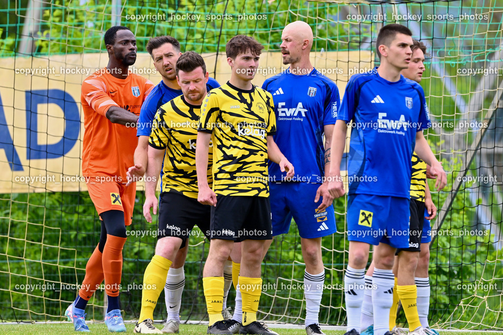 FC Faakersee vs. URC Thal Assling | #99 Ayotunde Ezekiel Ikuepamitan URC Thal Assling, #8 Patrick Hainzer URC Thal Assling, #13 Marvin Ungerböck FC Faakersee, #7 Felix Michael Bachlechner FC Faakersee, #14 David Walder Thal Assling, #19 David Bürgler URC Thal Assling, FC Faakersee vs. URC Thal Assling, FC Faakersee vs. URC Thal Assling am 04.05.2025 in Finkenstein (Sportplatz Finkenstein), Austria, (Photo by Bernd Stefan)