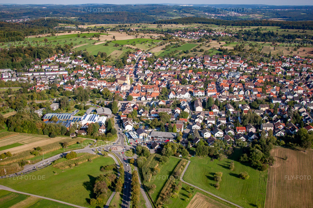 Luftbild: Langensteinbach von Westen im Ortsteil Langensteinbach in Karlsbad im Bundesland Baden-Württemberg in Deutschland. Foto: IMG_45293.jpg vom 21.09.2011 durch Werner Riehm/FLY-FOTO.de