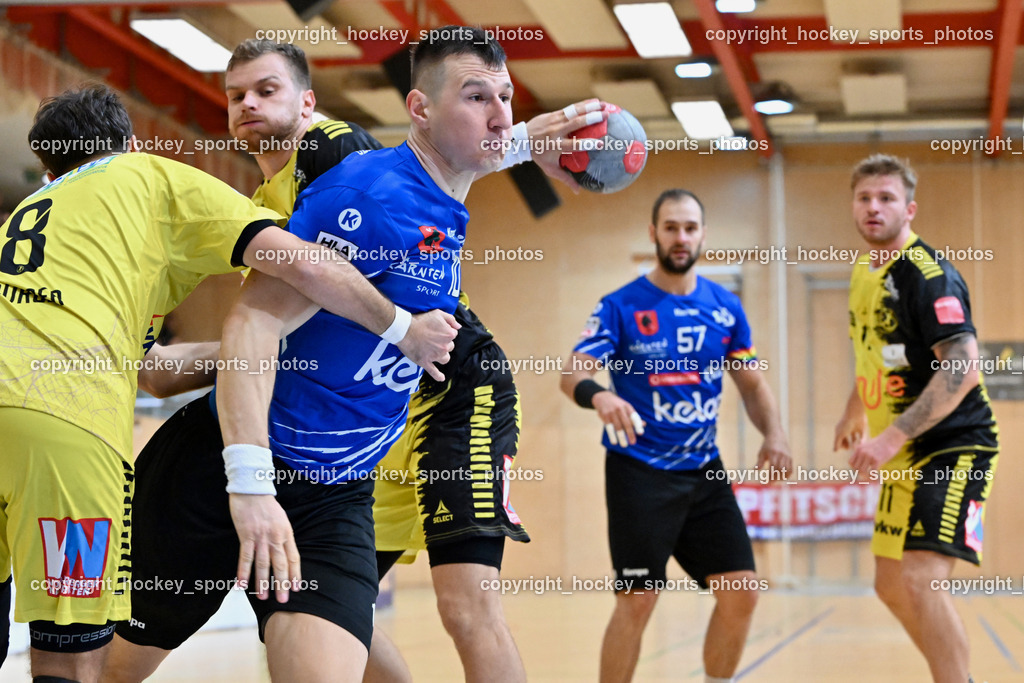 SC Ferlach vs. Bregenz Handball | #8 BURGER Sebastian Bregenz Handball, #32 KOTAR Matic Bregenz Handball, #10 Perkusic Toni SC Ferlach, SC Ferlach vs. Bregenz Handball, SC Ferlach vs. Bregenz Handball am 28.09.2024 in Ferlach (Ballspielhalle Ferlach), Austria, (Photo by Bernd Stefan)