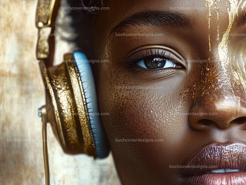Gesicht einer Frau mit Kopfhörer (5) | black woman face, top view, close up, with a golden headphone, - studio light - vivid colors - high detail - realistic - photo - sureal --chaos 5 --ar 4:3 --stylize 50 --weird 100 --v 6.1 Job ID: aaa15fb1-017a-478e-8b3c-14c091e9341b