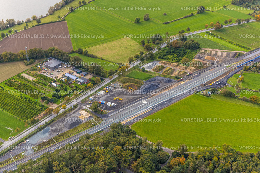 Rees241009966Haldern | Luftbild, Ausbau der Betuweroute und Betuwe-Linie Eisenbahnstrecke, Baustelle Streckenabschnitt an der Weseler Landstraße L7, Haldern, Rees, Nordrhein-Westfalen, Deutschland
