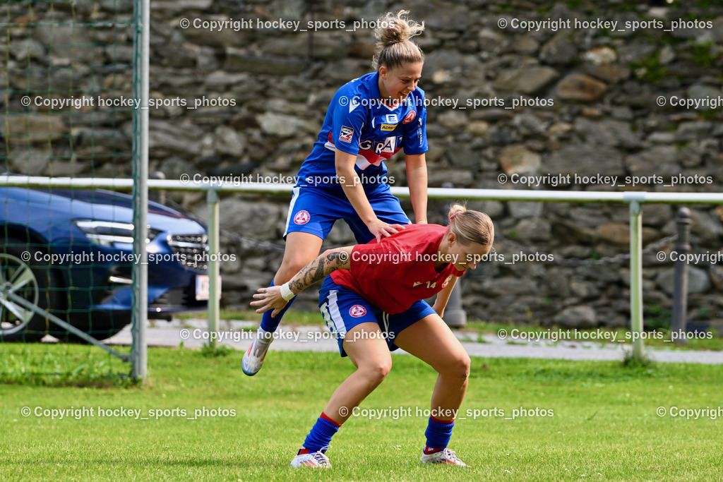 Carinthians Hornets vs. GAK 1902 Frauen | Jubel GAK, #7 Vanessa Kraker GAK, #14 Anna Maria Kaiser GAK, Carinthians Hornets vs. GAK 1902 Frauen, Carinthians Hornets vs. GAK 1902 Frauen am 01.09.2024 in Sachsenburg (Sportplatz Sachsenburg), Austria, (Photo by Bernd Stefan)