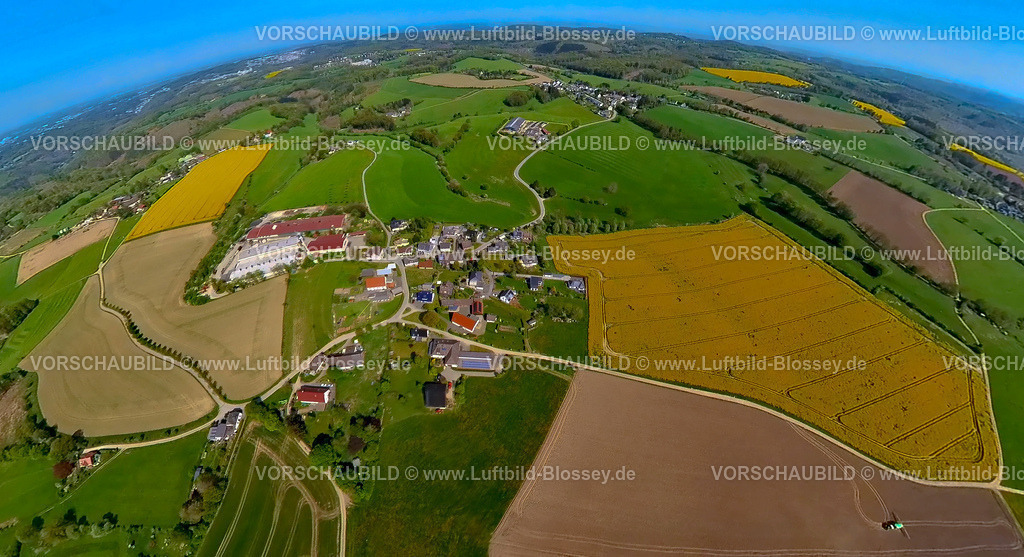 Breckerfeld240590273BauernschaftBrenscheid_BaumeisterFrischei | Luftbild, Bauernschaft Brenscheid mit Baumeister Frischei GmbH und Co. KG Landwirtschaftsbetrieb, umgeben von Wiesen und Feldern, Erdkugel, Fisheye Aufnahme, Fischaugen Aufnahme, 360 Grad Aufnahme, tiny world, little planet, fisheye Bild, Brenscheid, Breckerfeld, Ruhrgebiet, Nordrhein-Westfalen, Deutschland