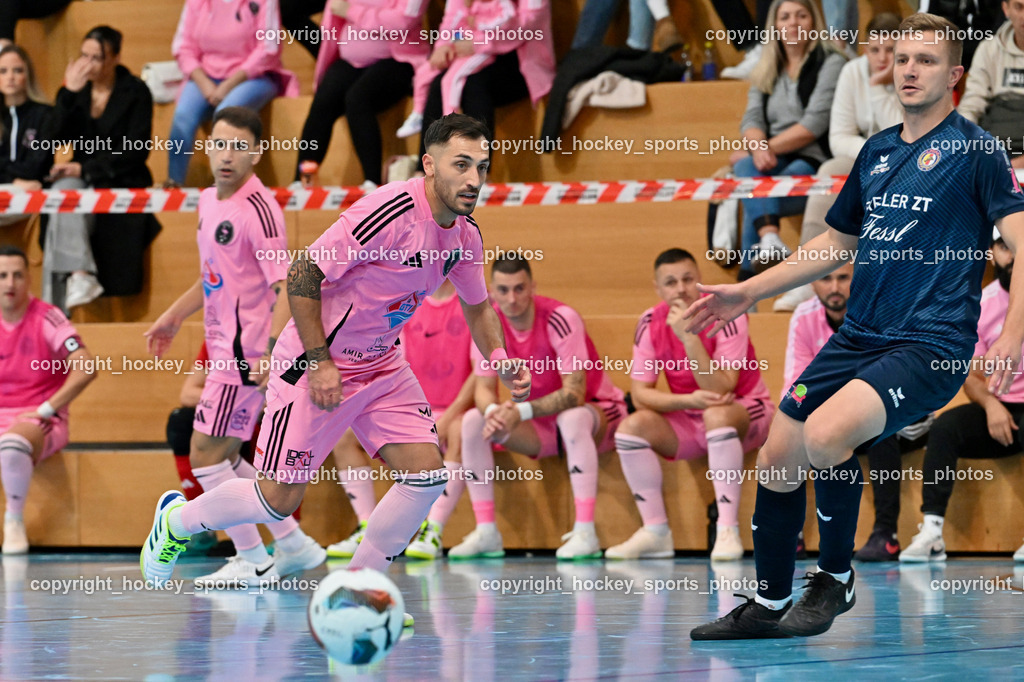 Carinthia Flamengo Futsal Club vs. LPSV-K | #70 Yosifov Svetlozar Angelov Carinthia Flamengo, #6 Senad Huseinbasic LPSV-K, Carinthia Flamengo Futsal Club vs. LPSV-K, Carinthia Flamengo Futsal Club vs. LPSV-K am 03.11.2024 in Klagenfurt (Ballspielhalle Viktring), Austria, (Photo by Bernd Stefan)