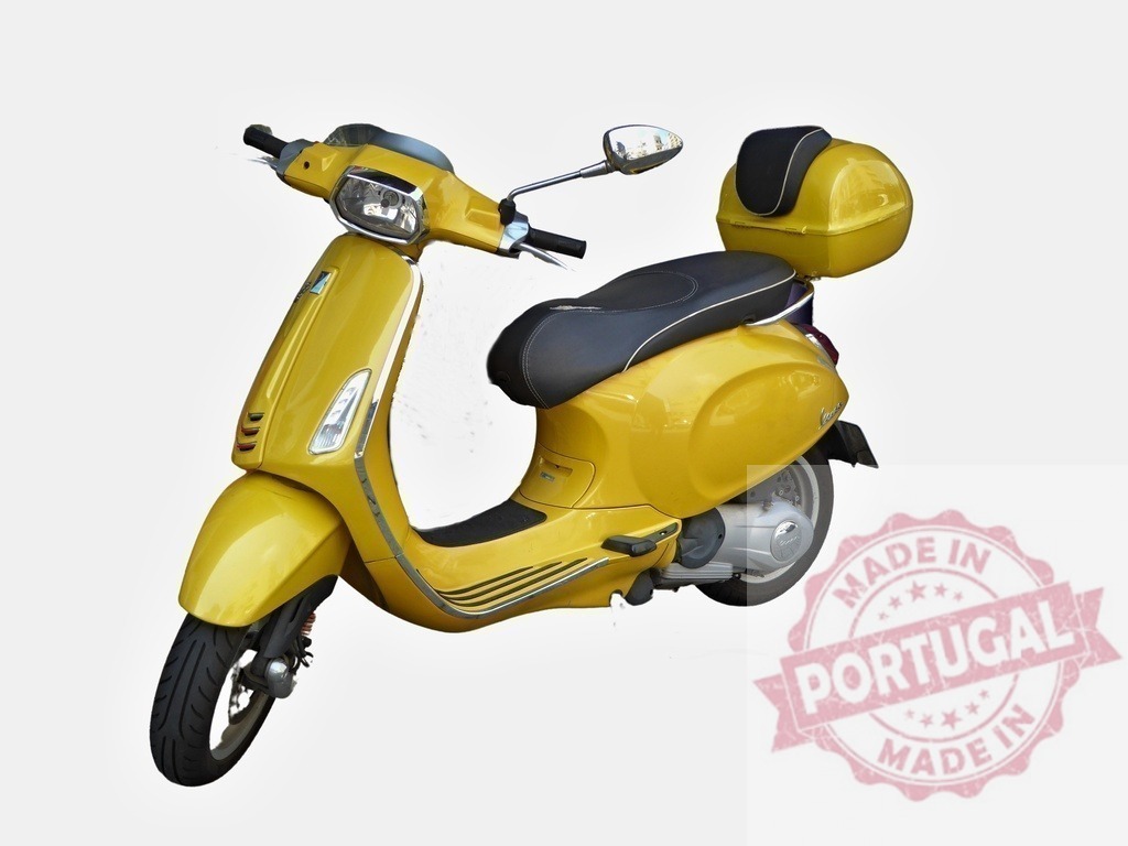 Yellow Vespa Scooter Parked on White Background | Classic yellow Vespa scooter parked, showcasing its timeless design and practicality for urban transportation - Realized with Pictrs.com
