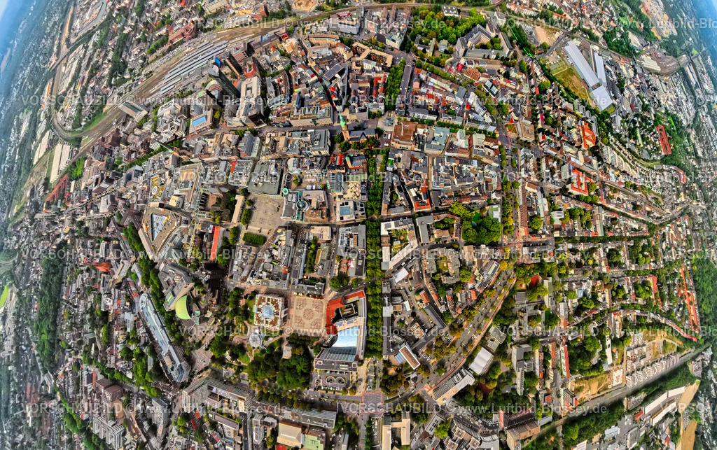Gladbeck250890006Kleppingstrasse_ReinoldiKirche | Luftbild, City Innenstadtansicht mit evang. Stadtkirche Reinoldikirche, Erdkugel, Fisheye Aufnahme, Fischaugen Aufnahme, 360 Grad Aufnahme, tiny world, little planet, fisheye Bild, City, Dortmund, Ruhrgebiet, Nordrhein-Westfalen, Deutschland