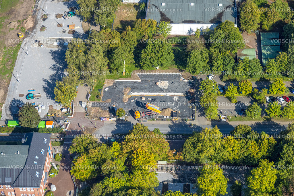 Hamm250901269 | Luftbild, Baustelle und Wiese am Freiherr-vom-Stein-Gymnasium, Eingangsbereich Maximilianpark Hamm, Uentrop, Hamm, Ruhrgebiet, Nordrhein-Westfalen, Deutschland