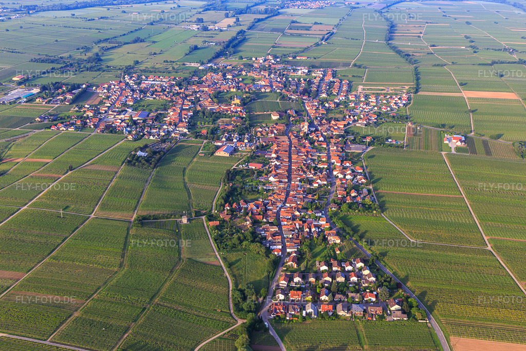 Luftbild: Stadtansicht aus Westen in Edesheim im Bundesland Rheinland-Pfalz in Deutschland. Foto: IMG_107437.jpg vom 25.05.2018 durch Werner Riehm/FLY-FOTO.de