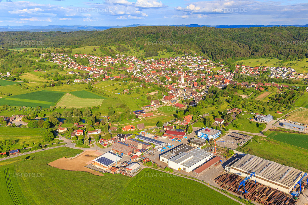 Luftbild: Ortsansicht aus Nordosten mit Sülzle Nutzeisen GmbH im Ortsteil Bergfelden in Sulz im Bundesland Baden-Württemberg in Deutschland. Foto: IMG_114759.jpg vom 31.05.2019 durch Werner Riehm/FLY-FOTO.deSUELZLE-NUTZEISEN.DE