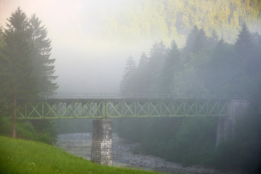 Bruecke der Museumsbahn | Schwarzenberg, Austria - August 04, 2014: Brücke der Bregenzer Wälderbahn über die Ache. - Realisiert mit Pictrs.com