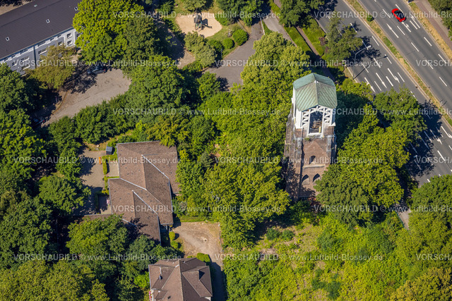 Essen230702975 | Luftbild, Kirchturm und kath. Kindergarten und Hort St.Marien, Nordviertel, Essen, Ruhrgebiet, Nordrhein-Westfalen, Deutschland