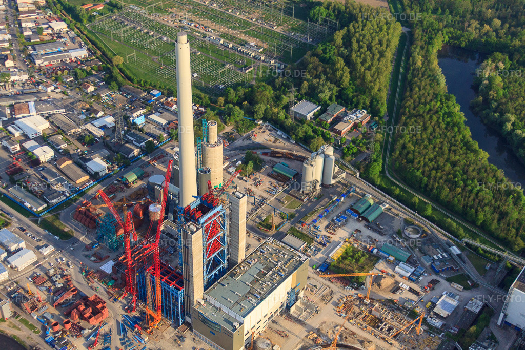 Luftbild: EnBW Neubau Kohlekraftwerk am Rhein im Ortsteil Daxlanden in Karlsruhe im Bundesland Baden-Württemberg in Deutschland. Foto: IMG_26839.jpg vom 28.04.2010 durch Werner Riehm/FLY-FOTO.de