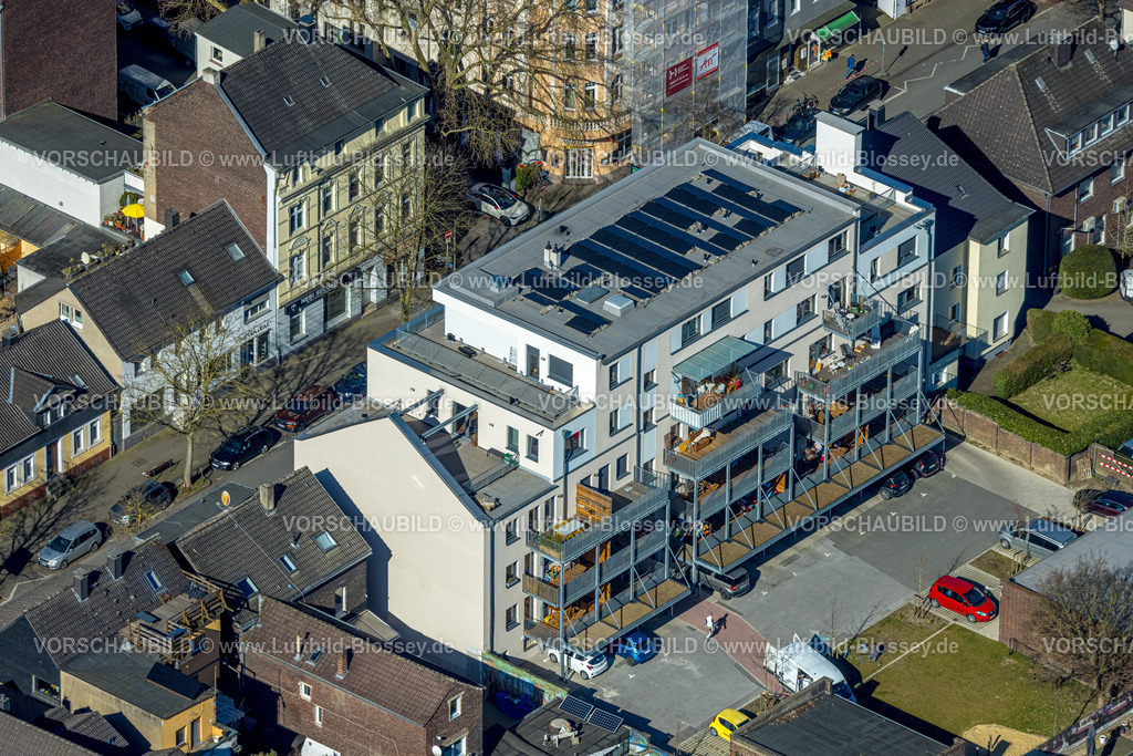 Dortmund250300529 | Luftbild, ehemalige Polizeiwache, Neubau für Wohnhaus Wohnprojekt, Wohnhaus und Balkone mit Solardach, Alte Benninghofer Straße, Hörde, Dortmund, Ruhrgebiet, Nordrhein-Westfalen, Deutschland