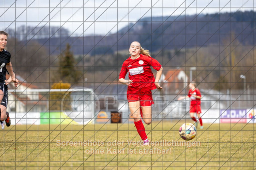20250223_134000_0316 | #,1.FC Donzdorf (rot) vs. TSV Tettnang (schwarz), Fussball, Frauen-WFV-Pokal Achtelfinale, Saison 2024/2025, Rasenplatz Lautertal Stadion, Süßener Straße 16, 73072 Donzdorf, 23.02.2025 - 13:00 Uhr,Foto: PhotoPeet-Sportfotografie/Peter Harich