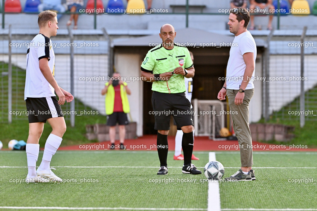SV Spittal vs. SVG Bleiburg | #7 Ralph Roman Scheer SV Spittal, Edin Avdic Referee, SV Spittal vs. SVG Bleiburg, SV Spittal vs. SVG Bleiburg am 14.08.2024 in Spittal an der Drau (Goldeck Stadion), Austria, (Photo by Bernd Stefan)