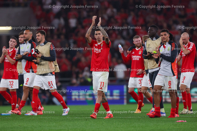02.10.2024_ xJFAx Championsleague SL Benfica - Atl_tico Madrid_5340 Kopie | Portugal, Lisbon 2. October 2024 Uefa Champions League phase 2024/25 Matchday 2, S.L.Benfica - Atletico de Madrid v.l., die Spieler von SL Benfica um Angel di Maria (S.L.Benfica) Angel di Maria (S.L.Benfica) bedankt sich bei den Fans, bedanken, Dank. Mannschaft nach dem Spiel, after the match bedankt sich bei den Fans, applauds the fans - Realisiert mit Pictrs.com