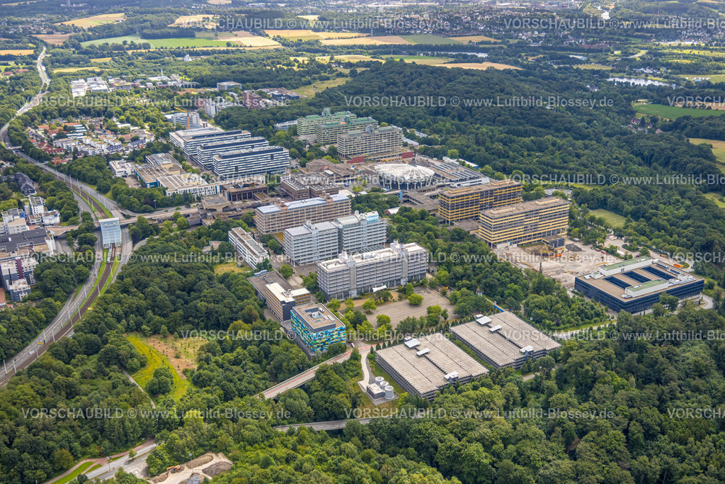 Bochum240700836 | Luftbild, RUB Ruhr-Universität Bochum Gesamtansicht, Baustelle neben der Fakultät für Wirtschaftswissenschaften, zwischen G-Südstraße und G-Nordstraße, Querenburg, Bochum, Ruhrgebiet, Nordrhein-Westfalen, Deutschland