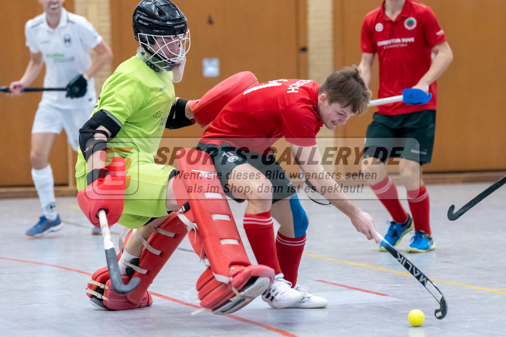 SFE_20230115_0042 | 1. Bundesliga Hockey Herren Schwarz-Weiss Neuss - Crefelder HTC am 15.01.2023 in  (Sporthalle Jahnerstrasse), Photo: Stephan Fehrmann 2022 (Sports-Gallery),Elias Friedrich ( Crefelder HTC #11 ),Konstantin Hayner ( Schwarz-Weiss Neuss #63 )