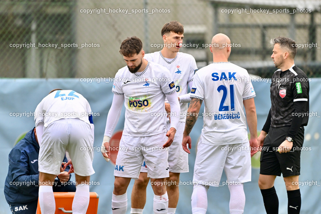 SAK vs. VST Völkermarkt | #22 Leo Ejup SAK, #24 Jovan Koprivica SAK, #11 Luka Jerin SAK, #21 Zan Benedicic SAK, Michael Terbul Referee, SAK vs. VST Völkermarkt, SAK vs. VST Völkermarkt am 21.03.2026 in Klagenfurt (Sportpark Welzenegg), Austria, (Photo by Bernd Stefan)
