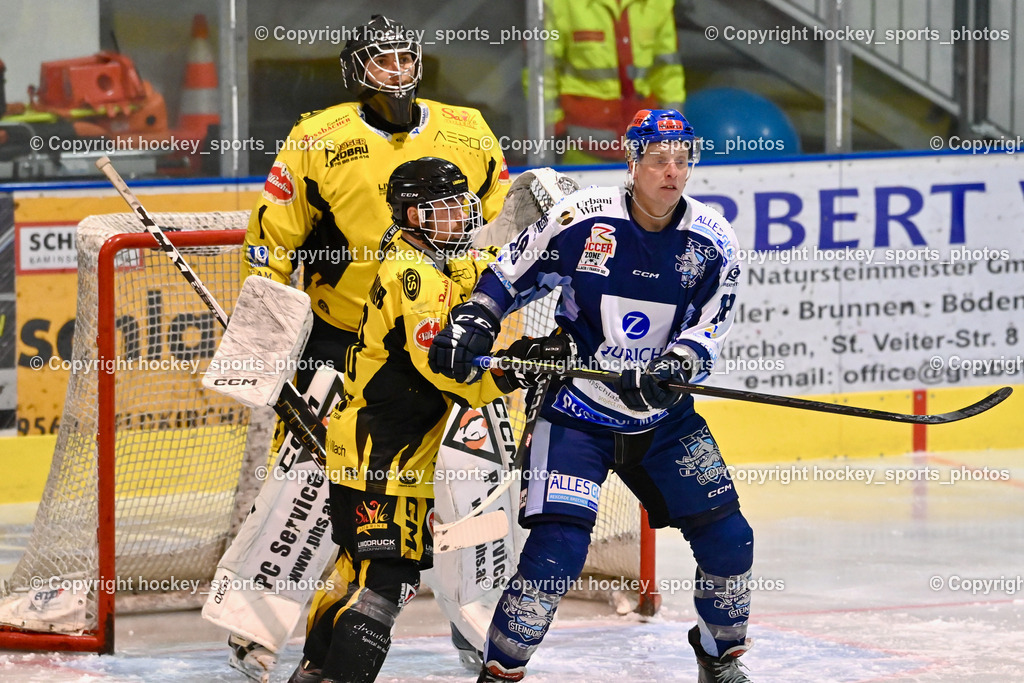 ESC Steindorf vs. EC Hornets Spittal 20.2.2024 | #1 Zauchner Rene EC Hornets Spittal, #98 Thalhammer Dominic EC Hornets Spittal, #18 Pewal Martin ESC Steindorf, ESC Steindorf vs. EC Hornets Spittal 20.2.2024, ESC Steindorf vs. EC Hornets Spittal 20.2.2024 am 20.02.2024 in Steindorf (Ossiachersee Halle), Austria, (Photo by Bernd Stefan)