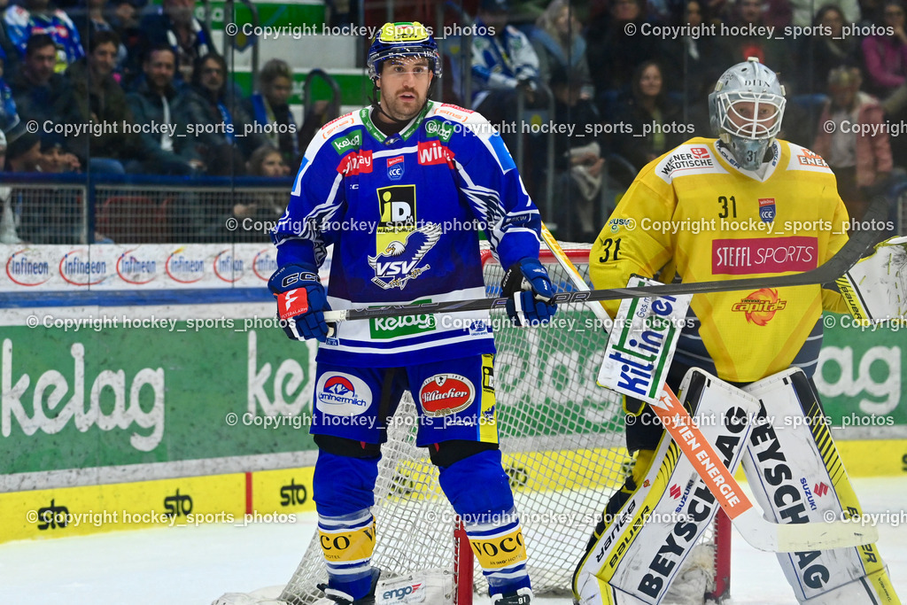 EC IDM WÄRMEPUMPEN VSV vs. Vienna Capitals | #91 Nick Hutchison EC VSV, #31 Evan Cowley Vienna Capitals, EC IDM WÄRMEPUMPEN VSV vs. Vienna Capitals, EC IDM WÄRMEPUMPEN VSV vs. Vienna Capitals am 16.11.2025 in Villach (Stadthalle Villach), Austria, (Photo by Bernd Stefan)