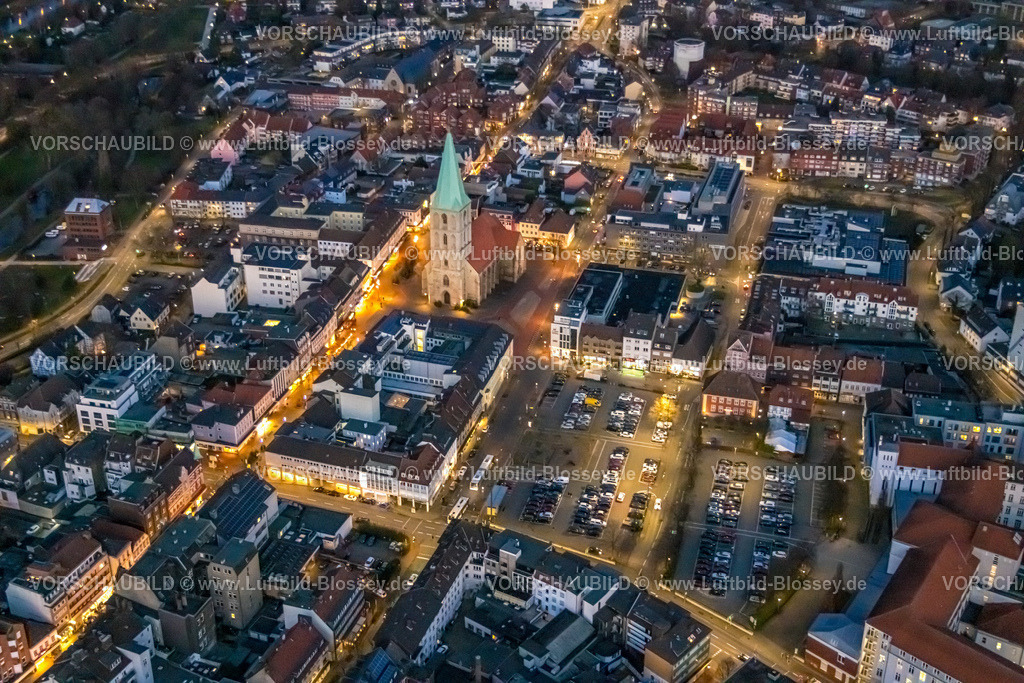 Hamm230102924 | Luftbild, City und evang. Pauluskirche, Nachtaufnahme, Nachtflug, Mitte, Hamm, Ruhrgebiet, Nordrhein-Westfalen, Deutschland