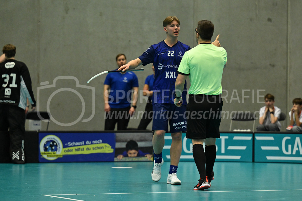 Switzerland U19 vs Finland U19 - 3. February 2024 | Switzerland U19 vs Finland U19
U19 Men International Matches in Switzerland
GoEasy Arena, Siggenthal Station
Finland forward #22 Ville Heiska argueing with the referee.
Credit: Markus Aeschimann | <a href="https://www.markus-aeschimann.ch">Sportfotografie Markus Aeschimann</a> | <a href="https://www.instagram.com/sportfotografie.aeschimann">@sportfotografie.aeschimann</a> - Realisiert mit Pictrs.com