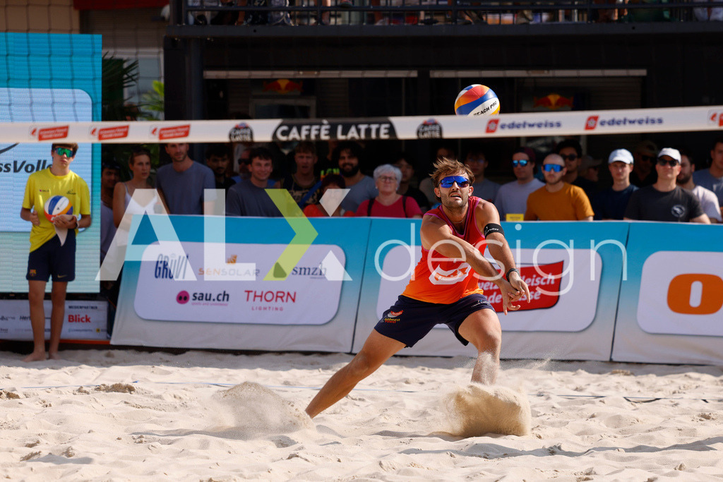 Obi BeachTour 2026 - Basel | BASEL, SWITZERLAND - JULY 19: LEO DILLIER (SUI) during the Obi BeachTour 2026 match between DILLIER / FLÜCKIGER (SUI) and BREER / KÄLIN (SUI) at Barfüsserplatz on July 19, 2026 in Basel, Switzerland. - Realisiert mit Pictrs.com