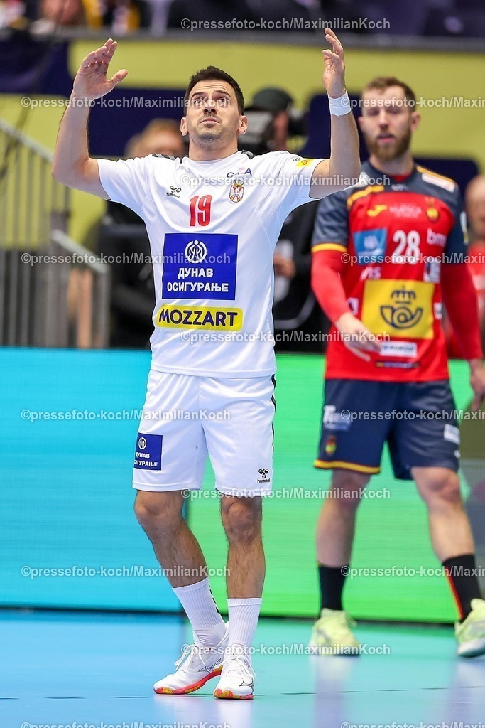 EHF15012601020 | 15.01.2026, Handball, Men's EHF EURO 2026, Spanien - Serbien, Jyske Bank Boxen in Herning, Dänemark, Preliminary Round:  Nemanja Ilic (Serbien #19) 