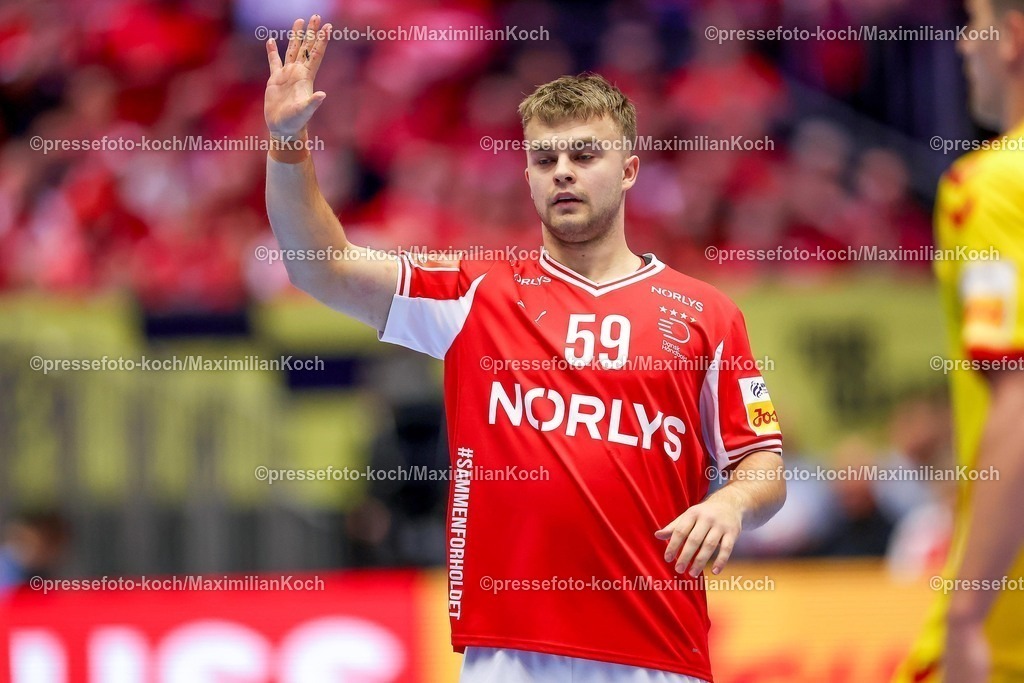 EHF16012602184 | 16.01.2026, Handball, Men's EHF EURO 2026, Dänemark - Nordmazedonien, Jyske Bank Boxen in Herning, Dänemark, Preliminary Round:  Mads Svane Knudsen (Denmark #59) 