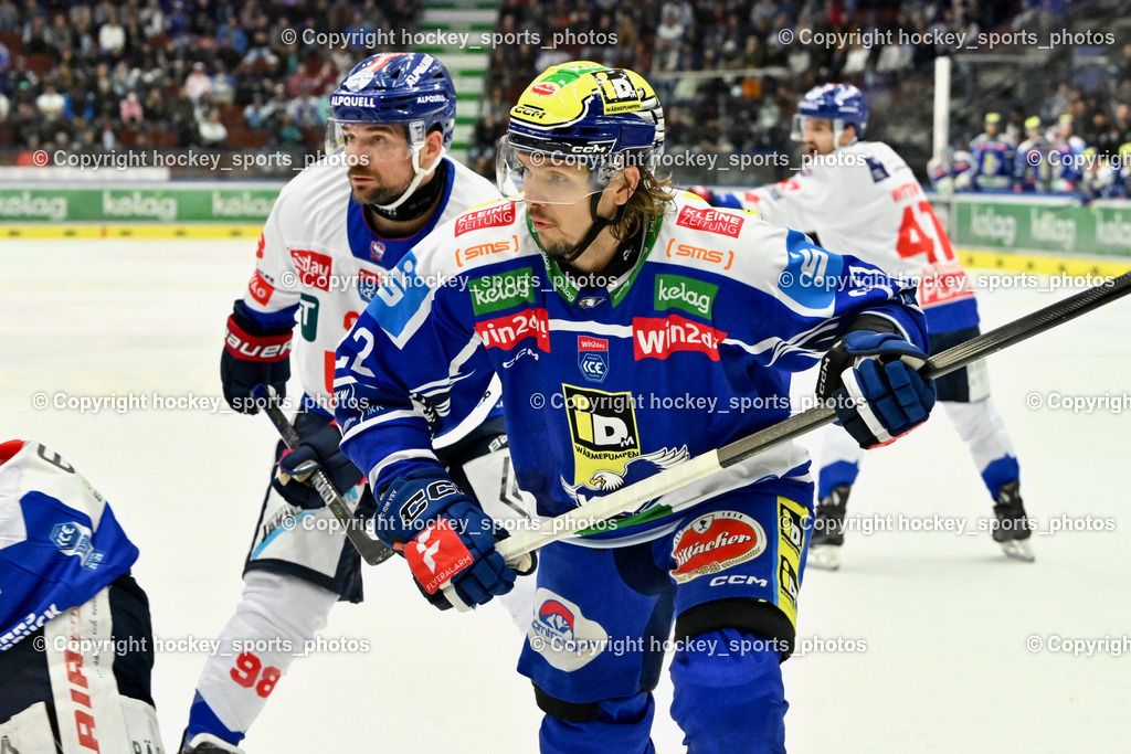 EC IDM Wärmepumpen VSV vs. HC Tiwag Innsbruck-Die Haie | #22 Nikita Scherbak EC VSV, #98 Jan Lattner HC Innsbruck, EC IDM Wärmepumpen VSV vs. HC Tiwag Innsbruck-Die Haie, EC IDM Wärmepumpen VSV vs. HC Tiwag Innsbruck-Die Haie am 11.10.2025 in Villach (Stadthalle Villach), Austria, (Photo by Bernd Stefan)