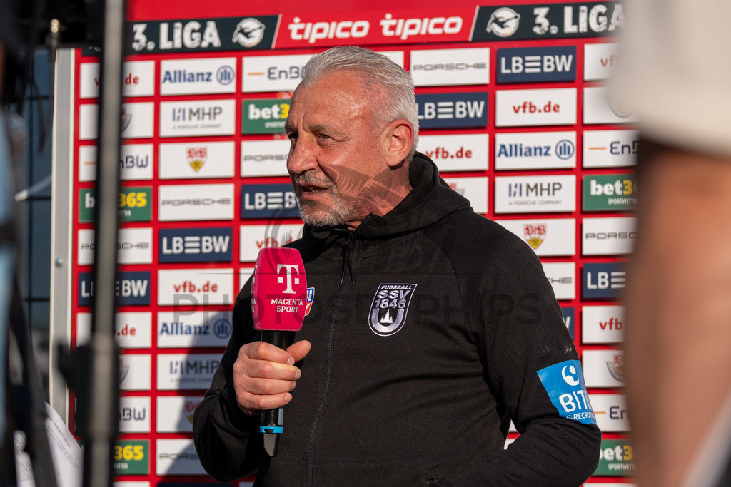 VfB Stuttgart II vs. SSV Ulm 1846 Fussball, Fussball, 3. Liga, 32. Spieltag, 08.04.2026 | Pavel Dotchev (Trainer SSV Ulm 1846 Fussball) vor der Partie im Interview,VfB Stuttgart II vs. SSV Ulm 1846 Fussball, Fussball, 3. Liga, 32. Spieltag, 08.04.2026DFB regulations prohibit any use of photographs as image sequences and/or quasi-video