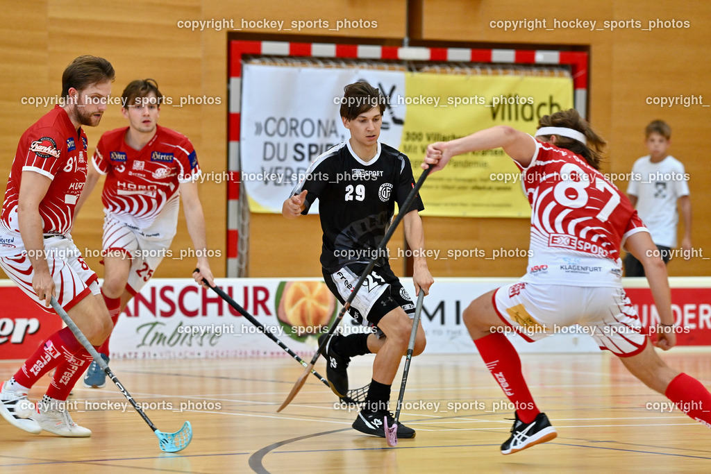 KAC Floorball vs. Wiener Floorballverein 10.9.2022 | #81 Peter Mack, #29 Jonas-Justus Dopona, #87 Fabian Grabner