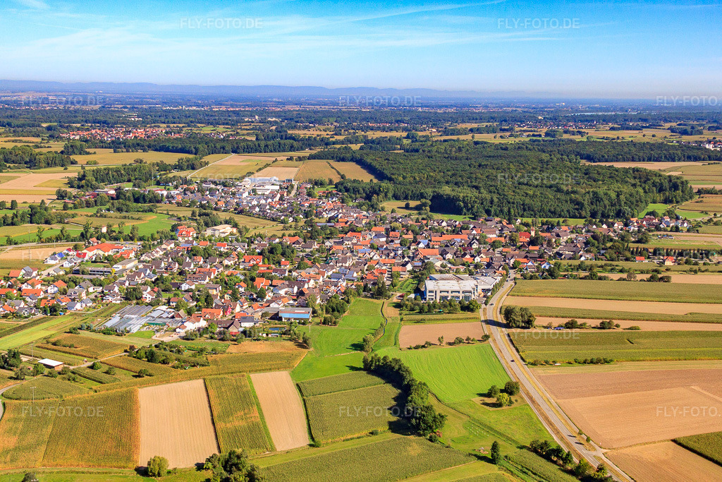 Luftbild: Ortsansicht aus Süden im Ortsteil Bodersweier in Kehl im Bundesland Baden-Württemberg in Deutschland. Foto: IMG_20608.jpg vom 31.08.2009 durch Werner Riehm/FLY-FOTO.de