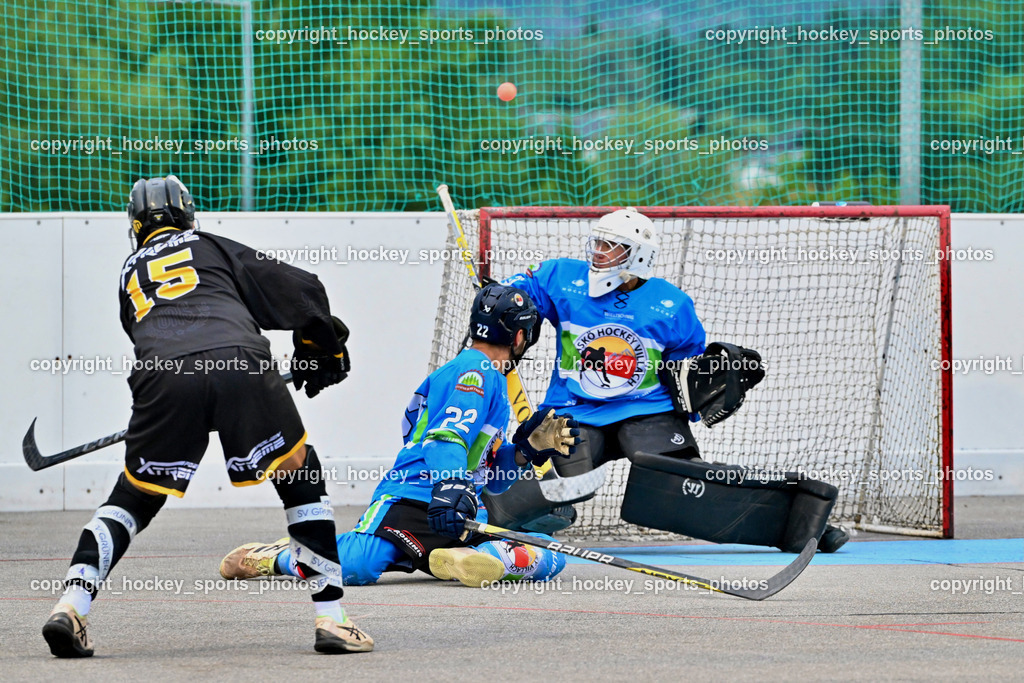 ASKÖ Hockey Villach vs. VAS Ballhockey  | #15 Kronig Daniel VAS Villach, #22 FRIEDRICH Lukas ASKÖ Villach Hockey, #31 LEPUSCHITZ Leo ASKÖ Villach Hockey, ASKÖ Hockey Villach vs. VAS Ballhockey , ASKÖ Hockey Villach vs. VAS Ballhockey  am 06.07.2025 in Villach (Alpen Arena ), Austria, (Photo by Bernd Stefan)