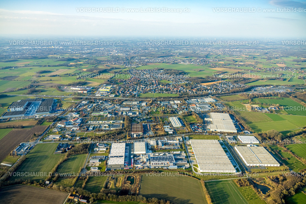 Hamm260203928 | Luftbild, Gewerbegebiet Oberster Kamp, Ortsansicht Rhynern mit Fernsicht, Stadtbezirk Rhynern, Hamm, Ruhrgebiet, Nordrhein-Westfalen, Deutschland