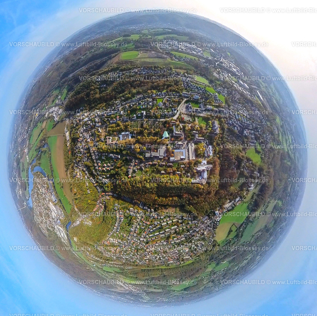 Wetter20221020_10_Volmarstein | Luftbild, Ortsansicht Ortsteil Volmarstein, Klinik Volmarstein, Fisheye Aufnahme, Fischaugen Aufnahme, 360 Grad Aufnahme, Grundschöttel, Wetter, Ruhrgebiet, Nordrhein-Westfalen, Deutschland