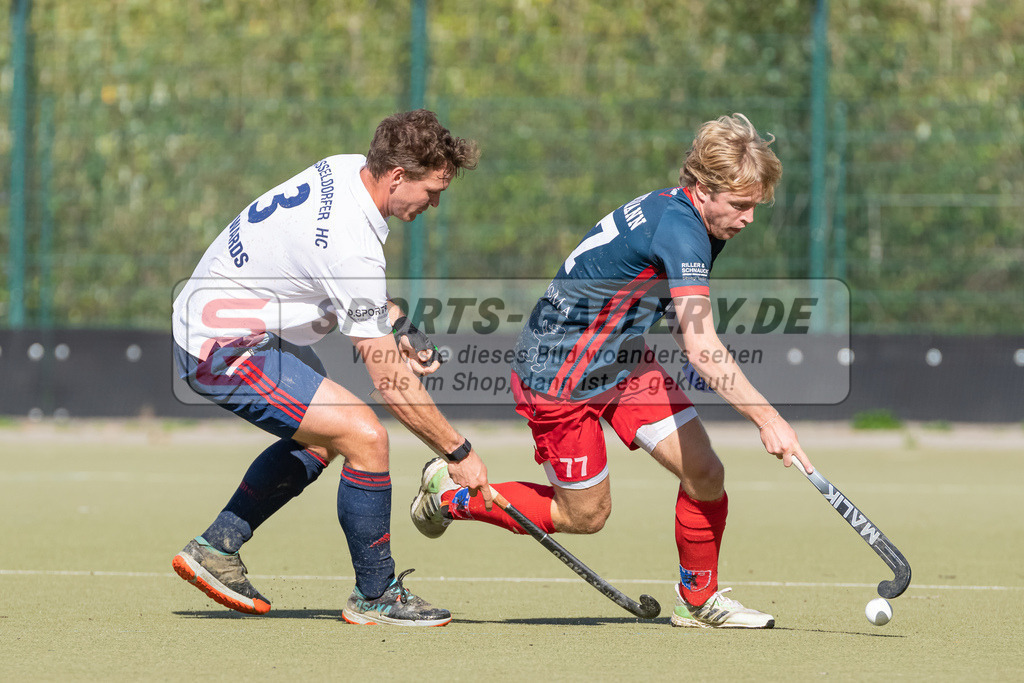 HK_20220925_100278 | 1. Bundesliga Herren Düsseldorfer HC - Berliner HC  am 25.9.2022 DHC Düsseldorf, Düsseldorf , Benjamin Hamish Edwards ( Düsseldorfer HC #3 ) , Liam Holdermann ( Berliner HC #77 )